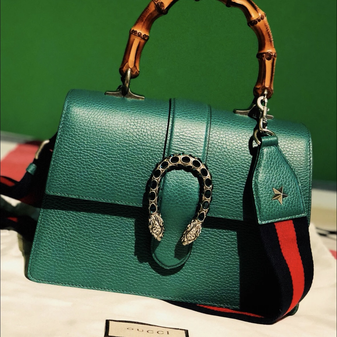 95新 GUCCI/古驰 古驰竹节全钻扣带肩带酒神手提