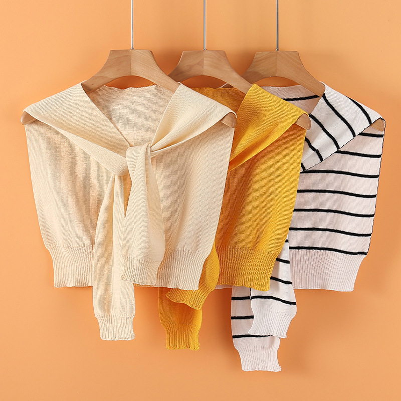 春夏季韩版简约小清新打结披肩女士时尚外搭裙子神器防晒针织围脖