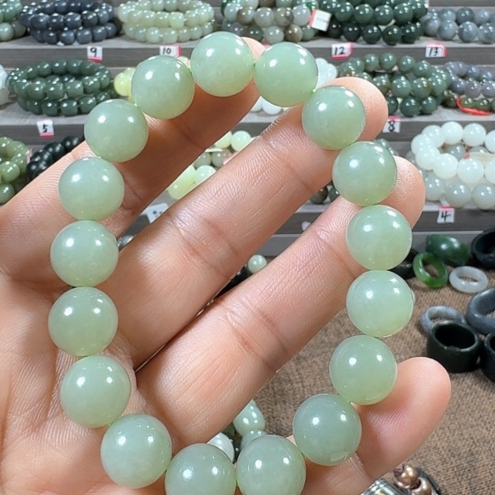 和田玉手链未镶嵌清水绿青海卡12