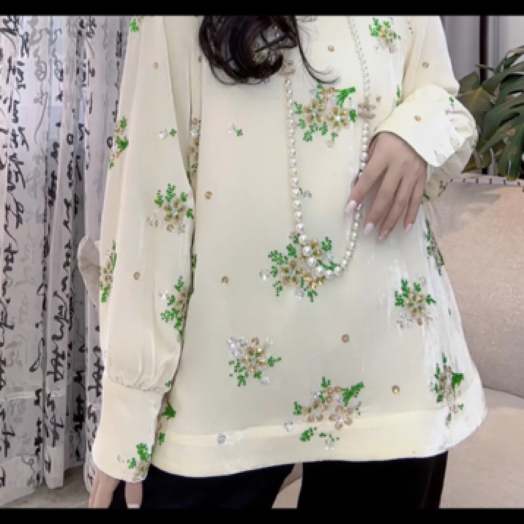 【QINGQING】2025年年货丝绒刺绣钉珠中式长袖上衣秋冬款