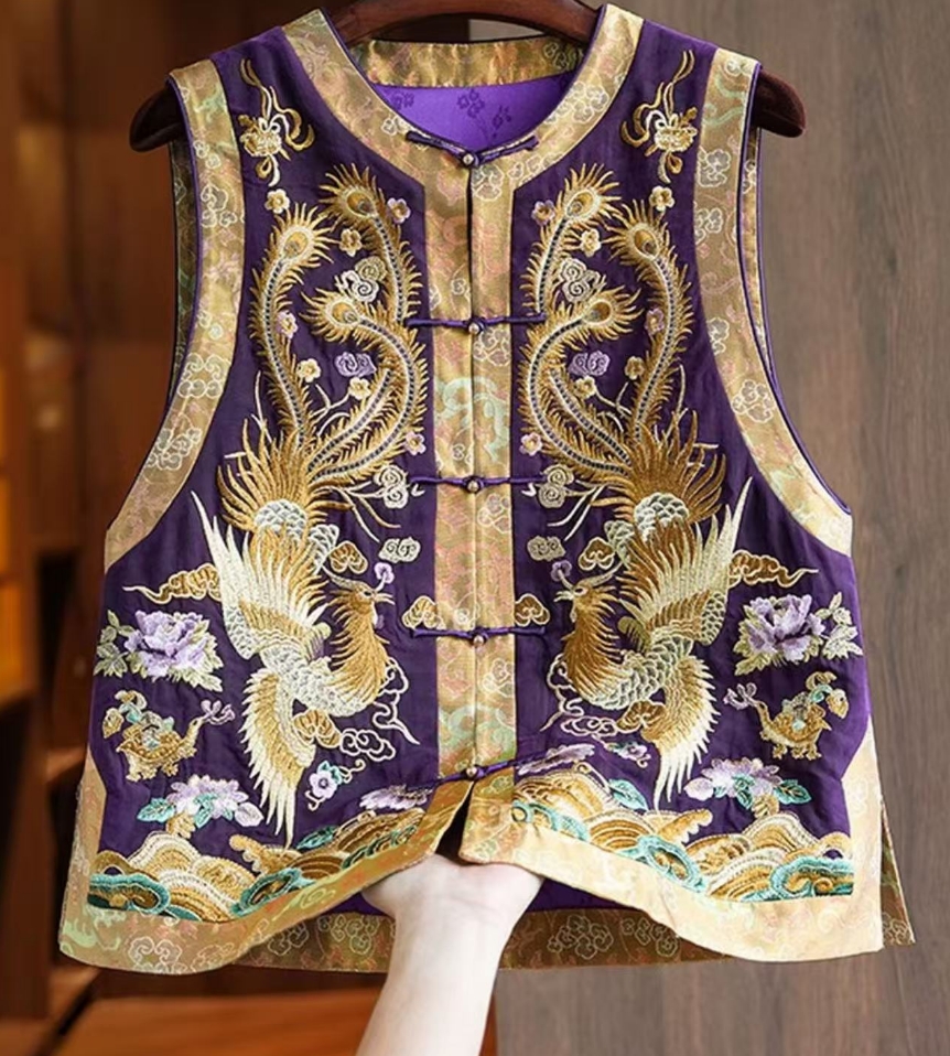  【凤求凰】新中式刺绣双面双穿高级感盘扣马甲2025B77649-垚垚