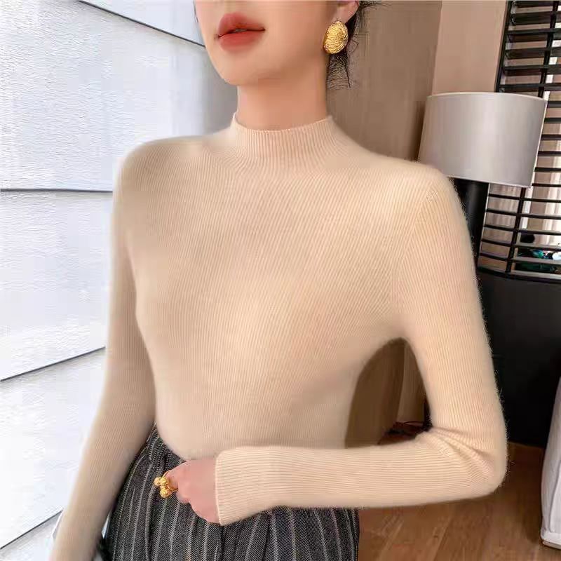 物超所值！一线成衣半高领加厚针织打底衫女秋冬保暖修身套头毛衣