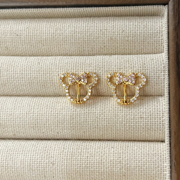 左夕P2011【2个金底粉色米奇编绳表扣】铜镀金高保色Diy配饰