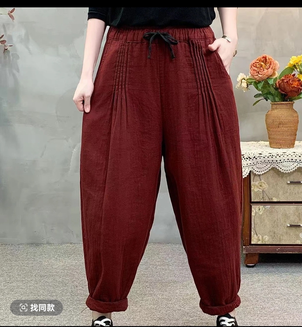 宽松松紧高腰垂坠感显瘦休闲灯笼九分裤