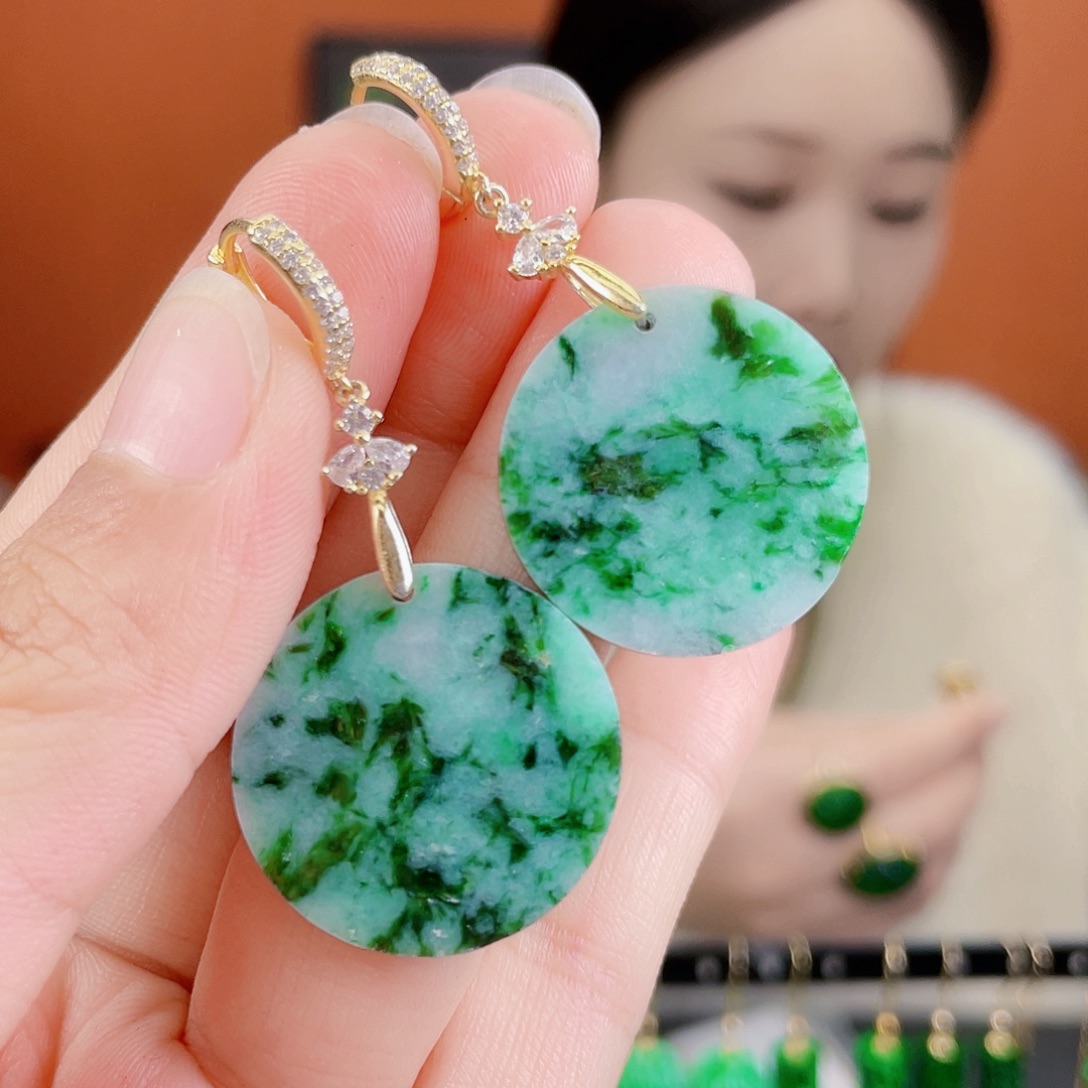 翡翠银S925镶嵌耳饰