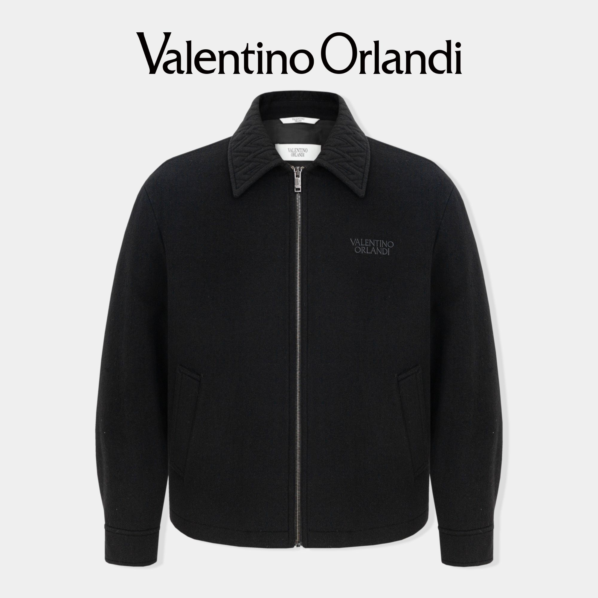 Valentino orlandi男士秋冬B版简约商务刺绣小标绵羊毛夹克外套