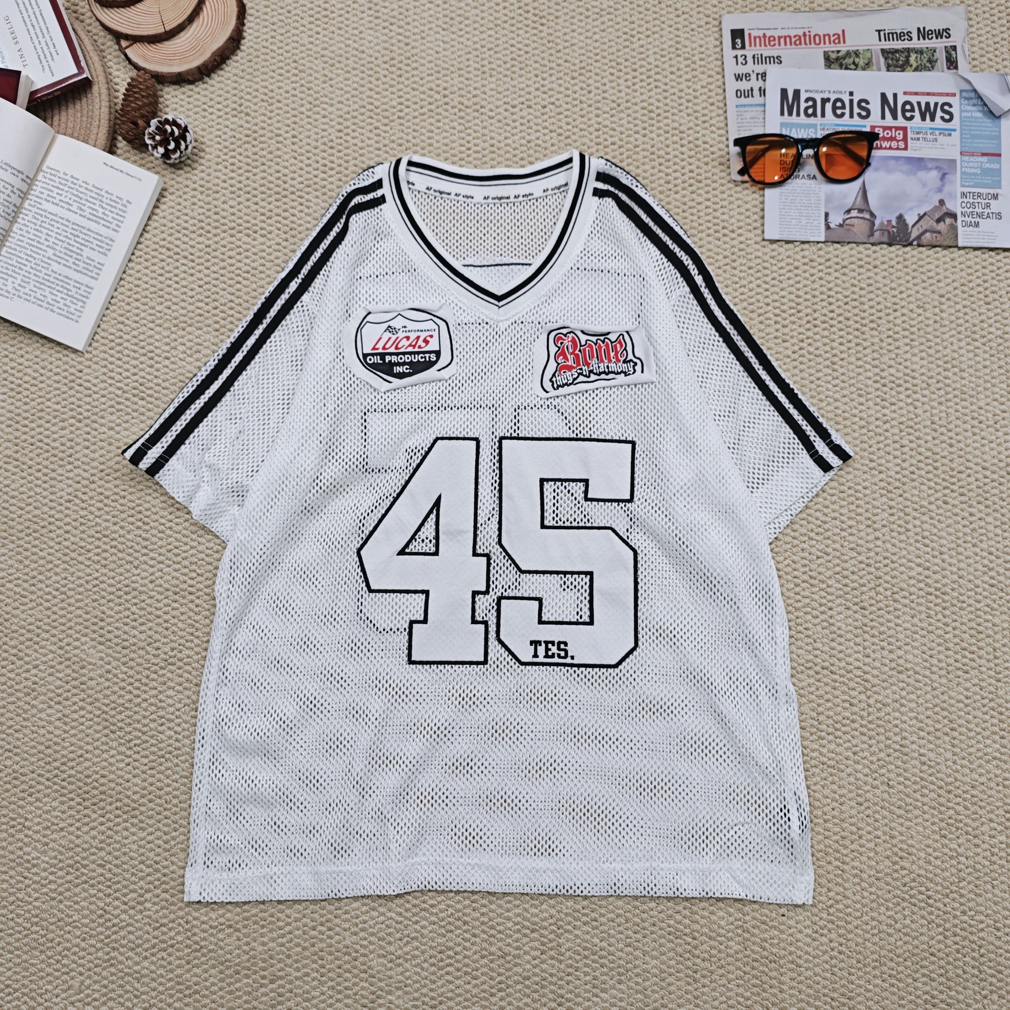 2025春夏新款宽松百搭网纱镂空网眼数字印花短袖T恤0960