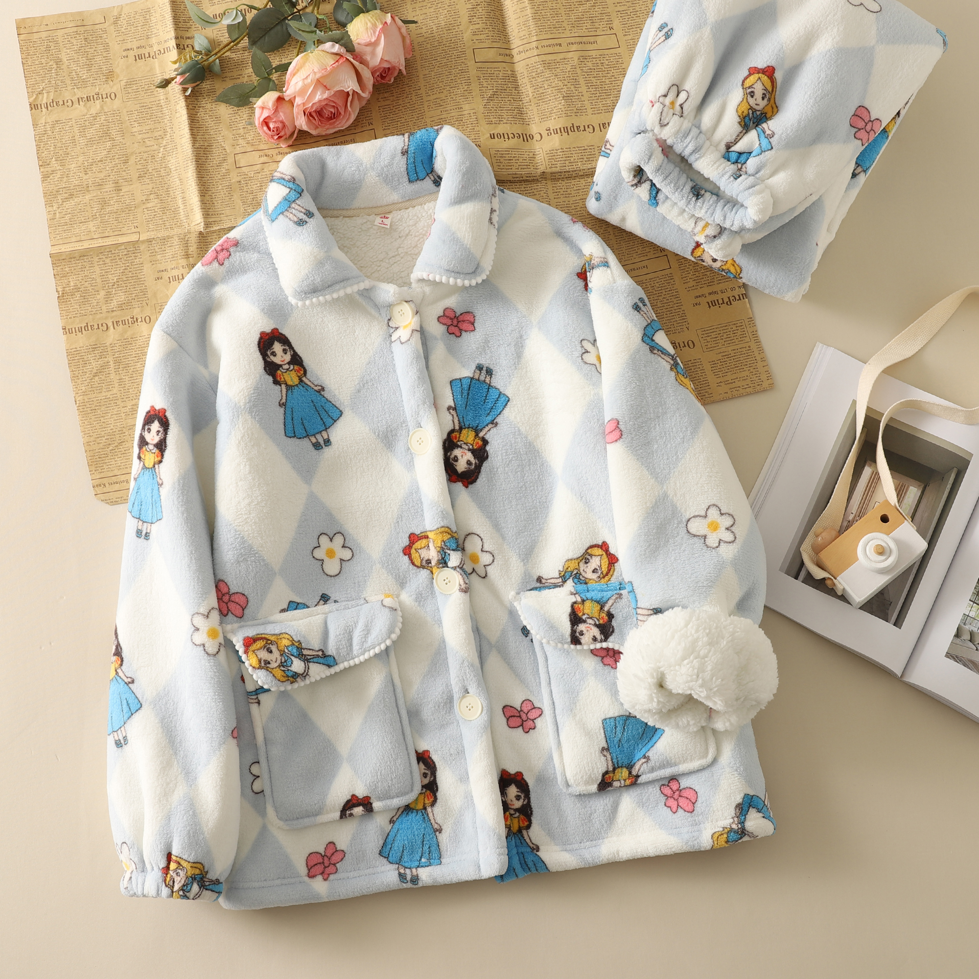 daiyunfen/黛韵芬双层加绒加厚羊羔绒睡衣女冬季可爱家居服套装