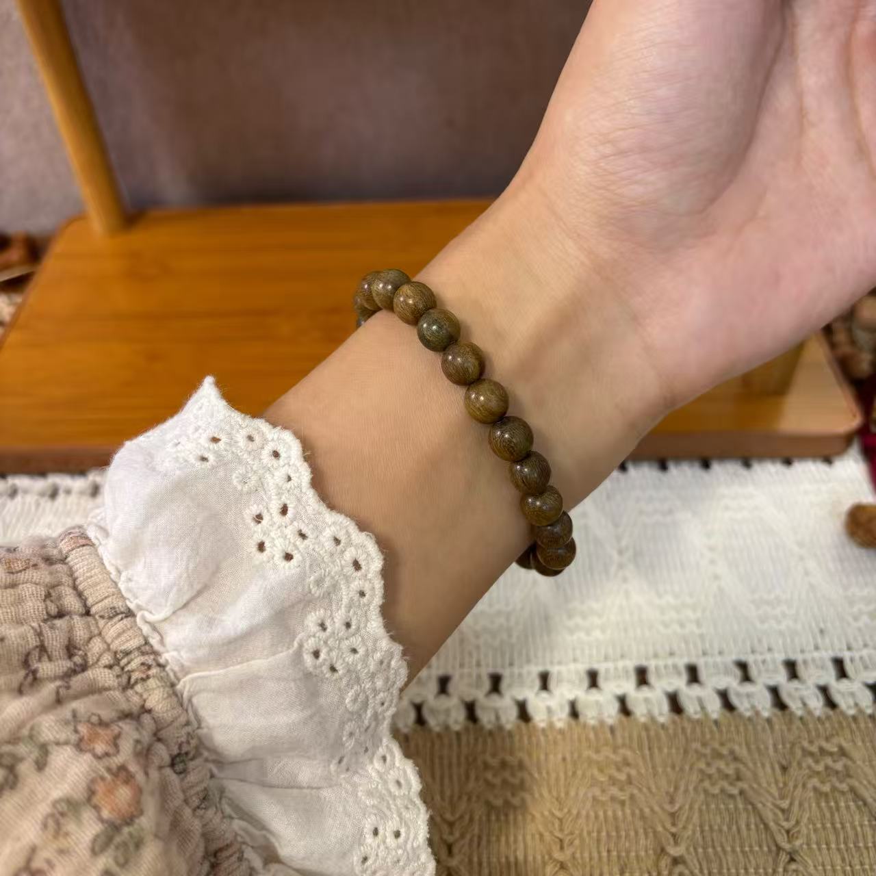 天然绿檀木质素圈男女复古款手串