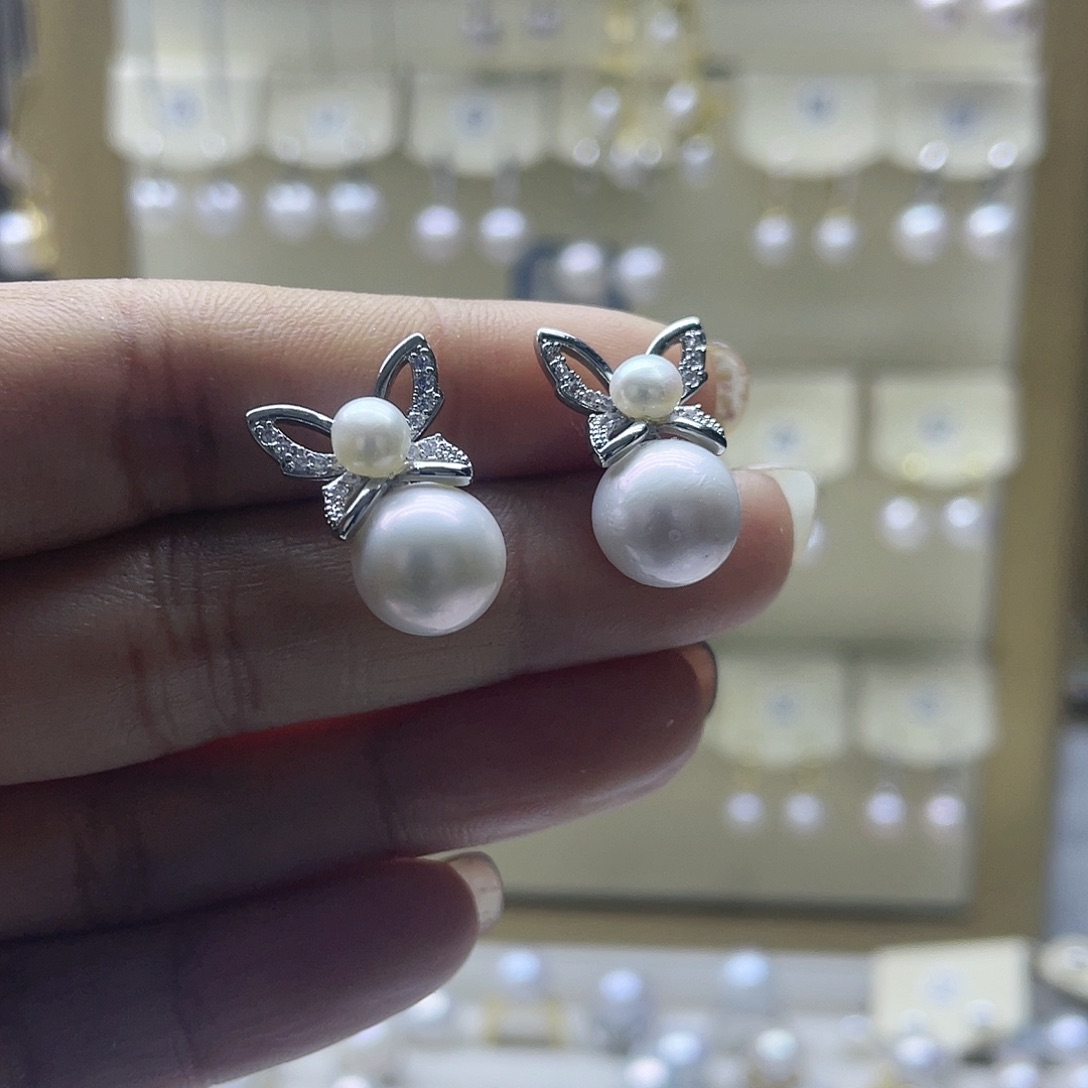 淡水珍珠耳饰银S925镶嵌