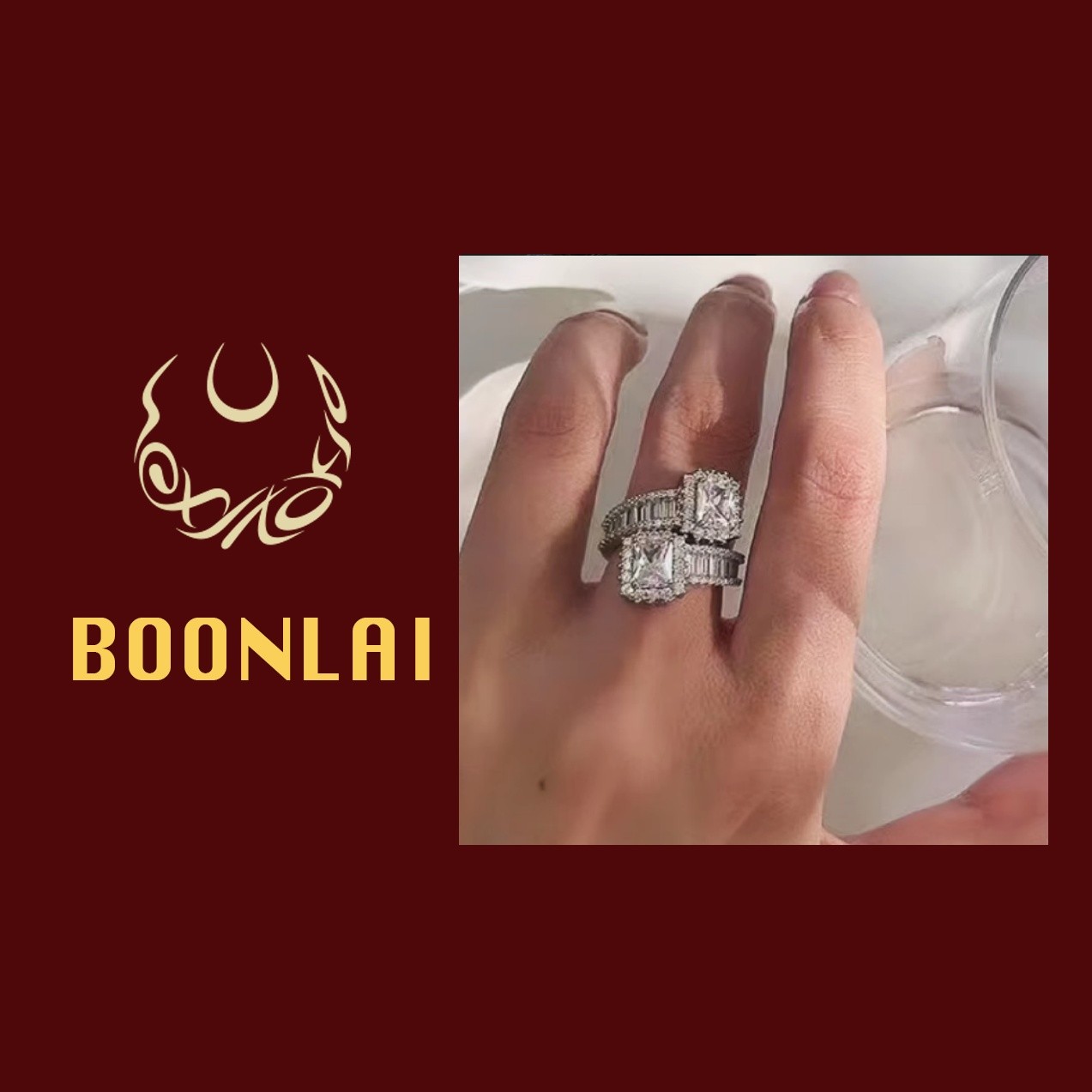 铜合金锆石戒指 Boonlai 锆石拼接双排镶钻戒指1317