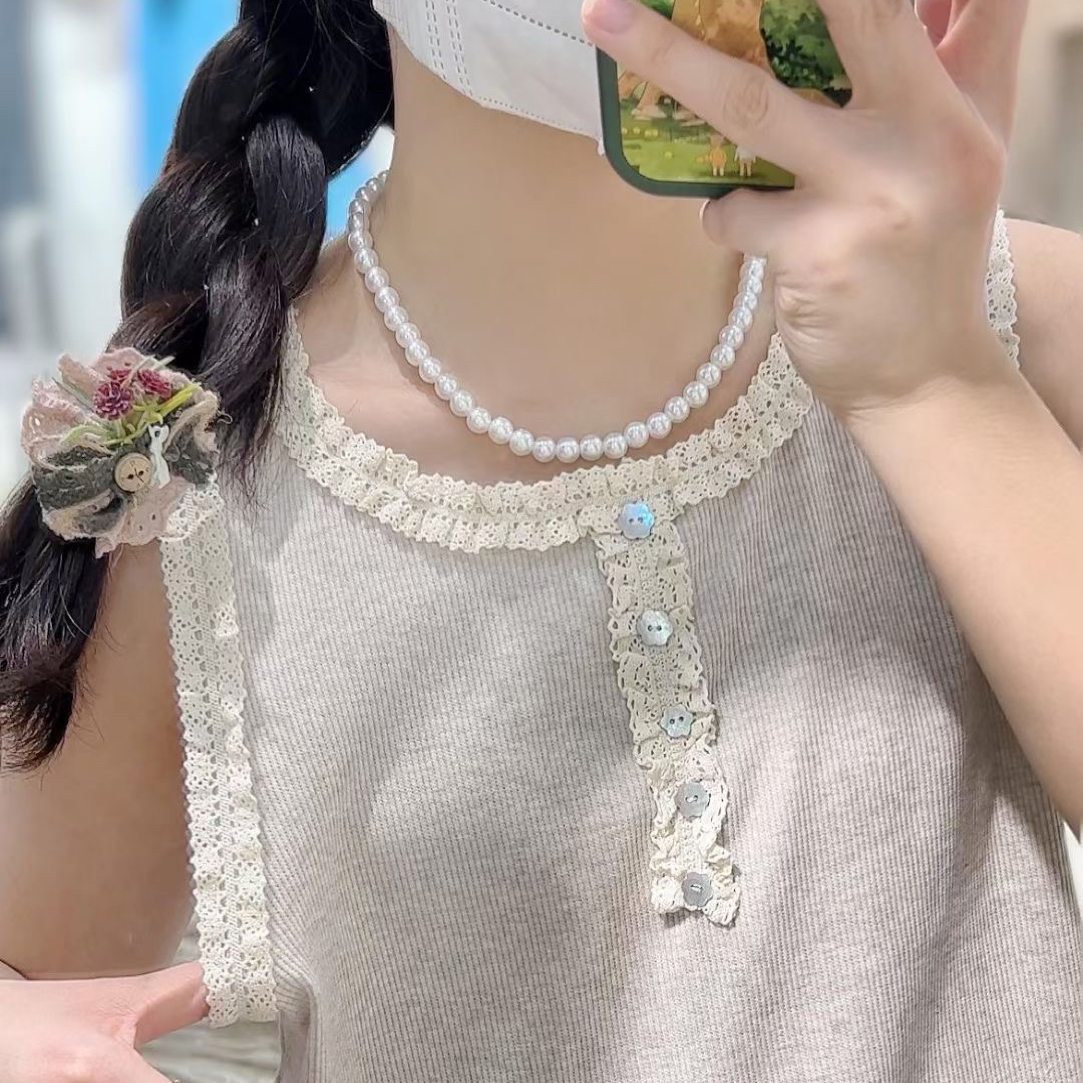 纯棉布蕾丝花边背心