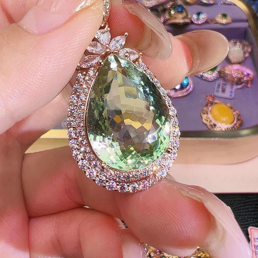 银S925镶嵌珠宝半成品绿水晶