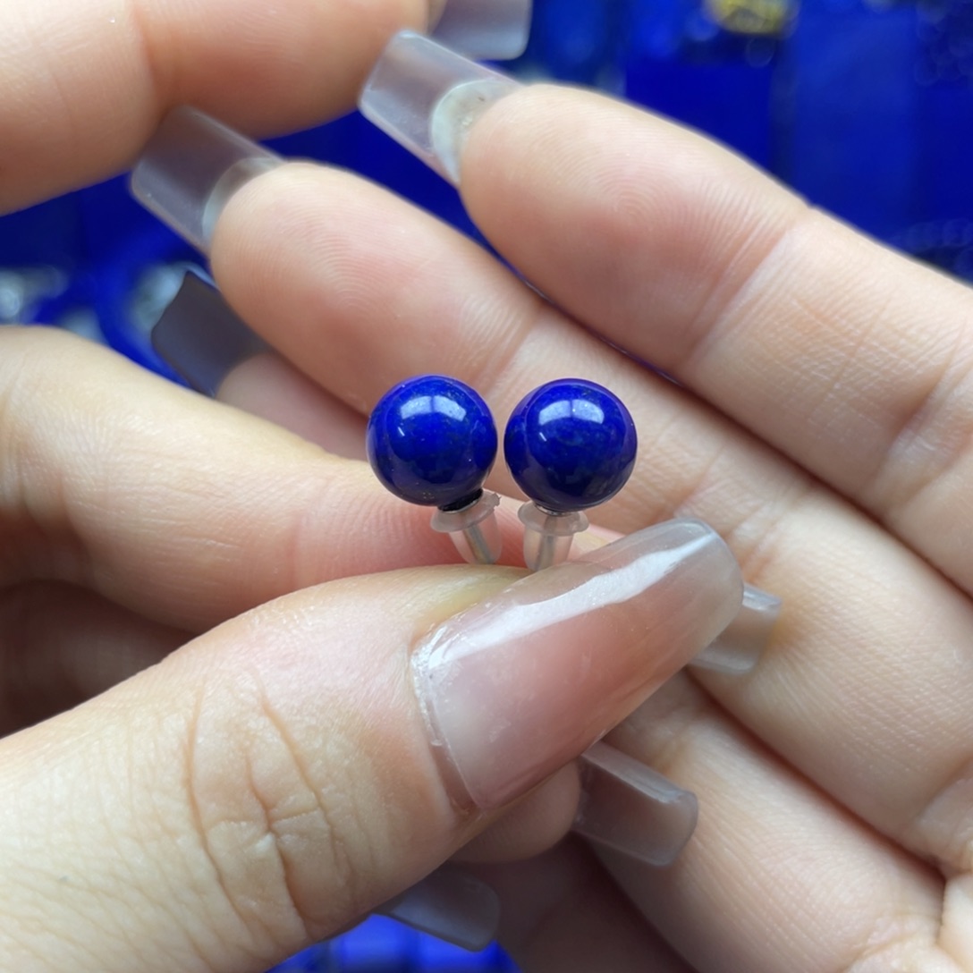 青金石银S925镶嵌耳钉