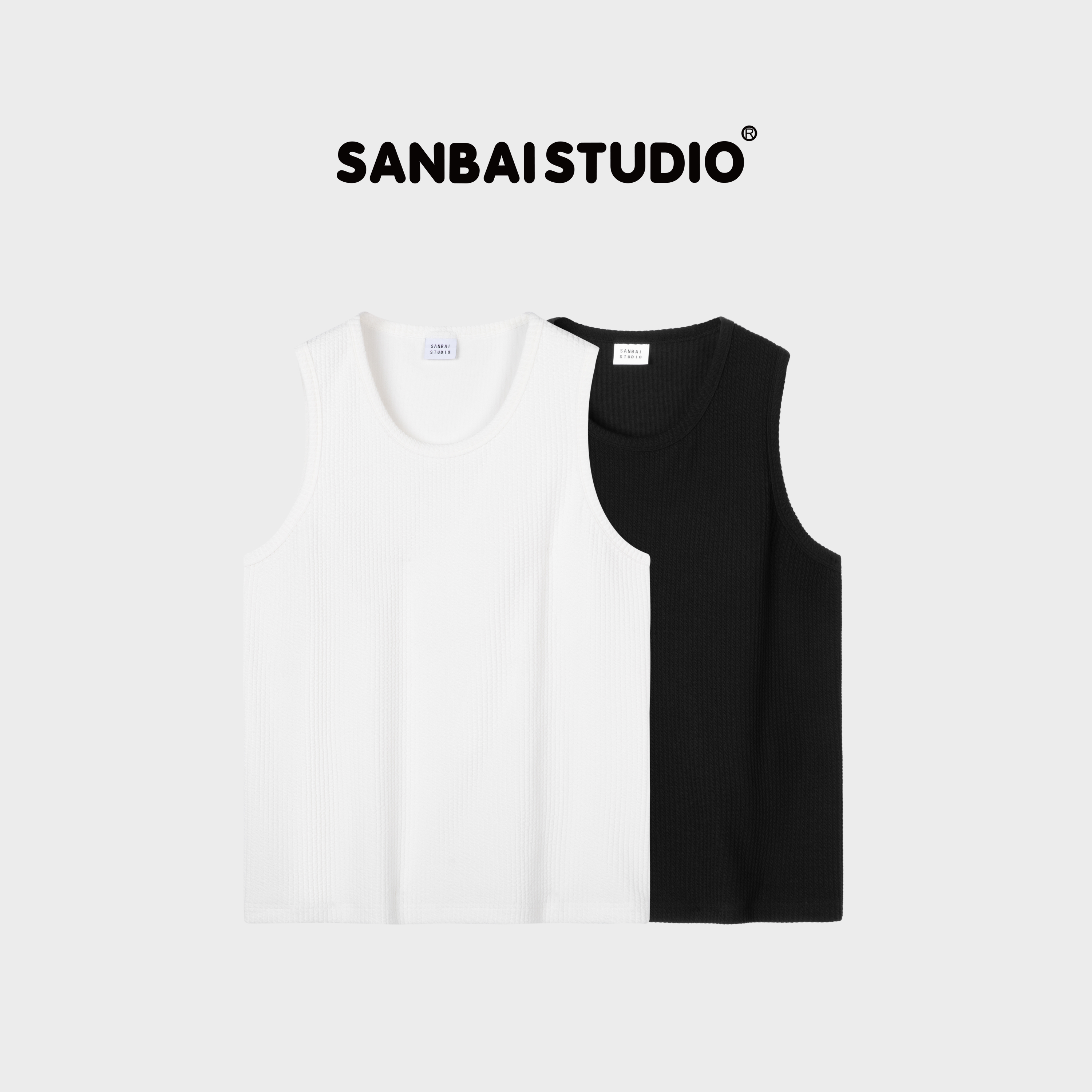 SANBAI 叁佰【运动背心】美式百搭基础高含棉量罗纹坑条背心