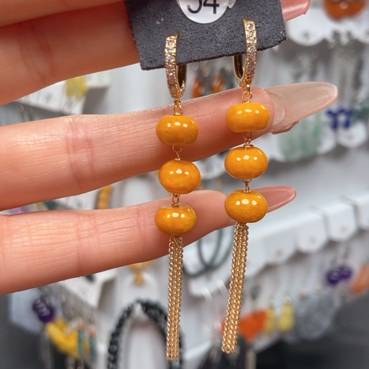 【闪购商品】翡翠耳饰银S925镀金镶嵌优化耳饰