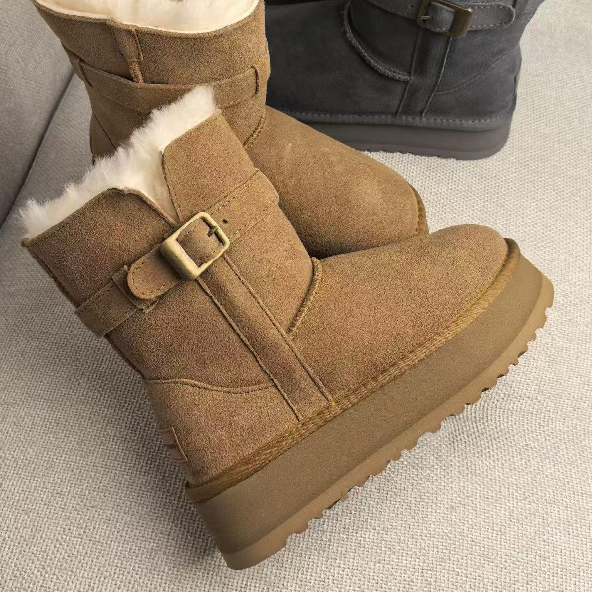 短筒牛皮厚底增高防滑耐磨保暖加绒冬季雪地靴