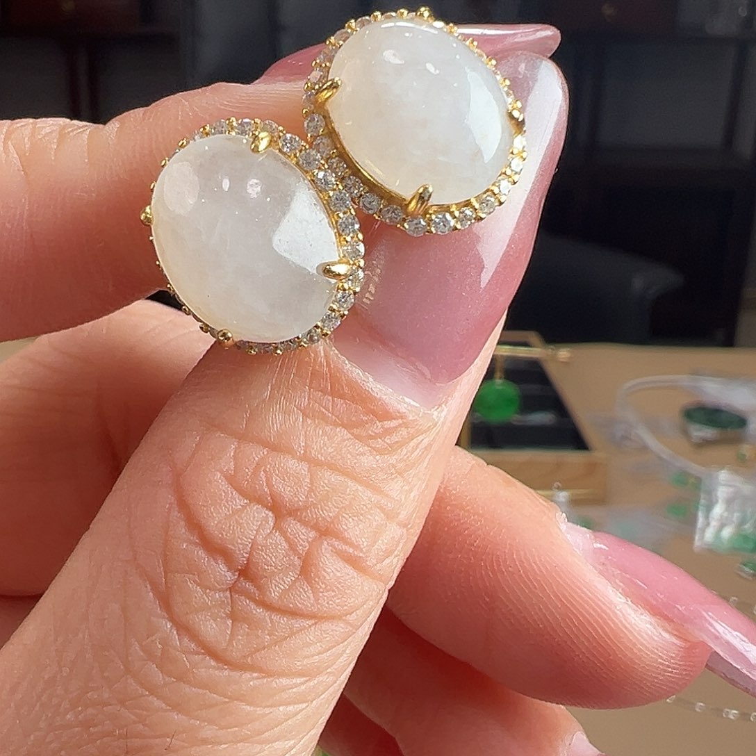 翡翠银S925镶嵌耳饰耳饰75