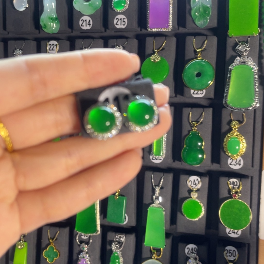 翡翠银S925镶嵌耳饰111