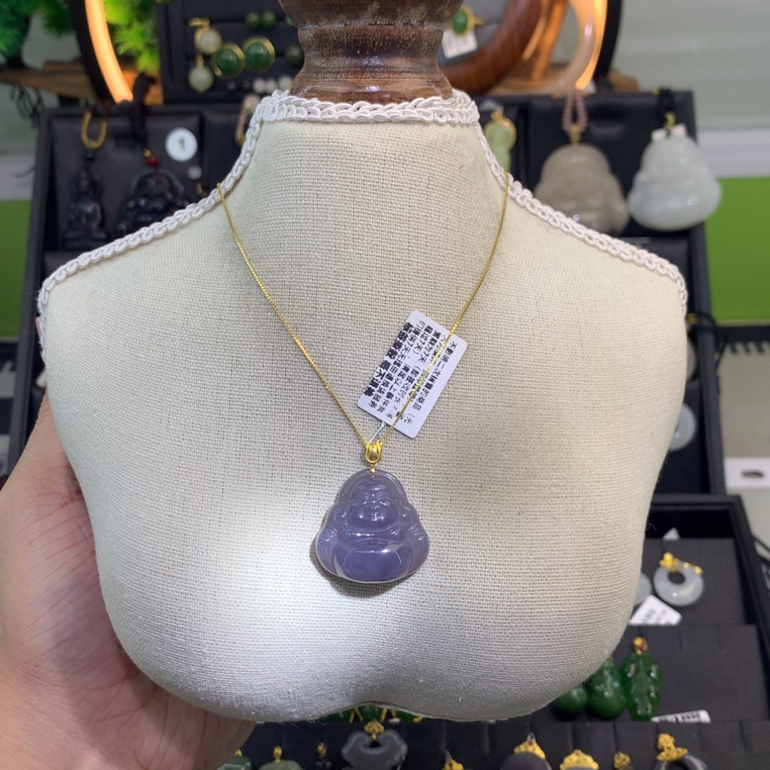 和田玉18K金镶嵌吊坠(赠链)