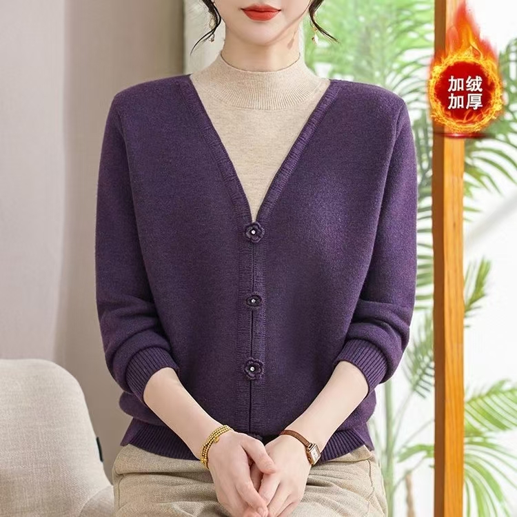 中老年女装加绒加厚女冬内搭毛衣打底衫时尚衫9186