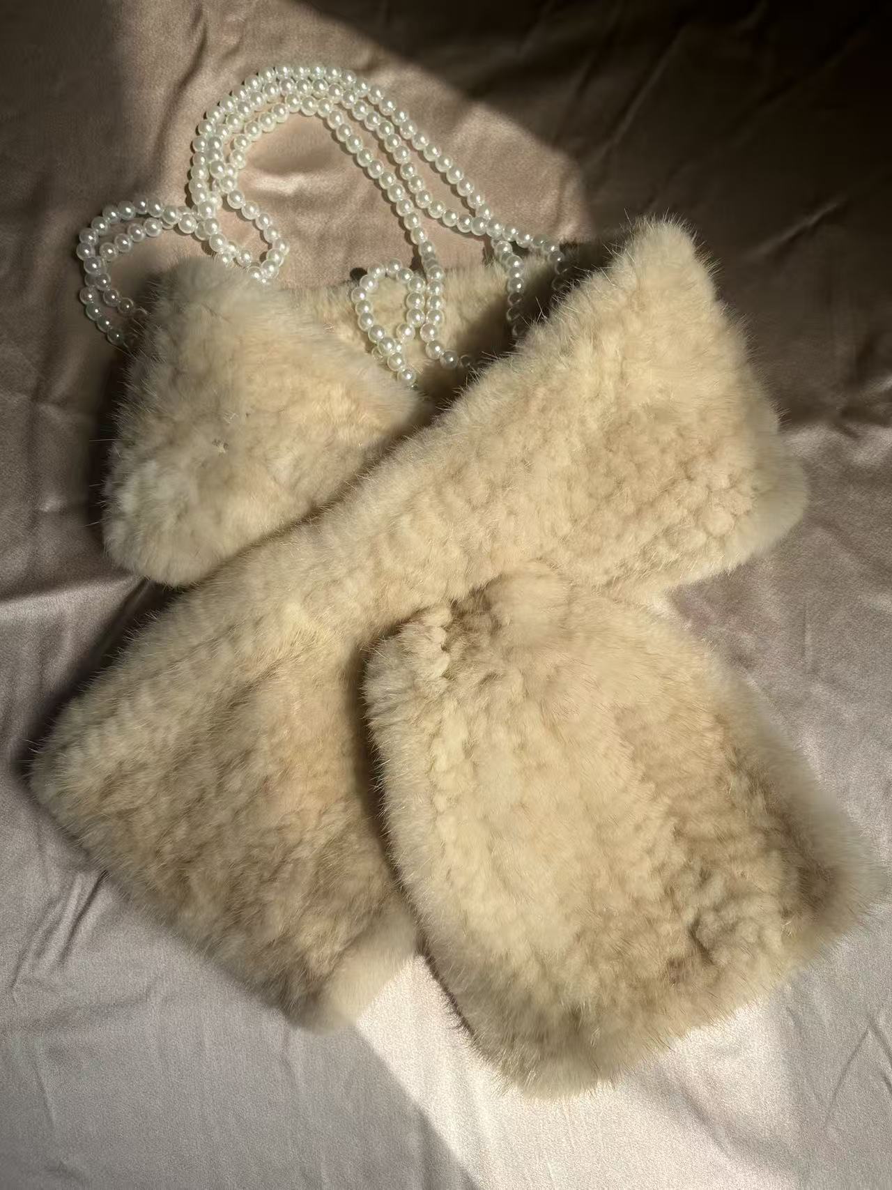 新款水貂毛毛编织保暖网红手工围脖鱼尾冬季百搭毛绒秋冬气质款