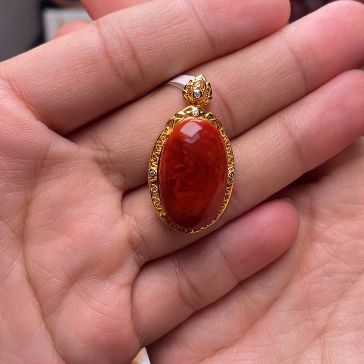 【闪购商品】银S925镶嵌火焰纹蛋面吊坠南红玛瑙