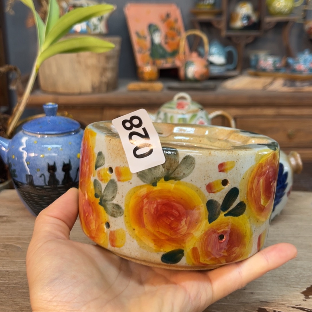 壶素浅陶瓷手工手绘