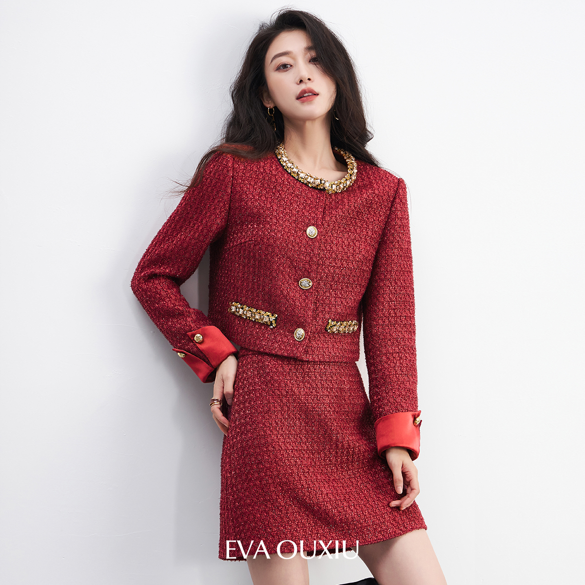 【诗语专属】EVA OUXIU/伊华欧秀千金风套装45KTZ5275