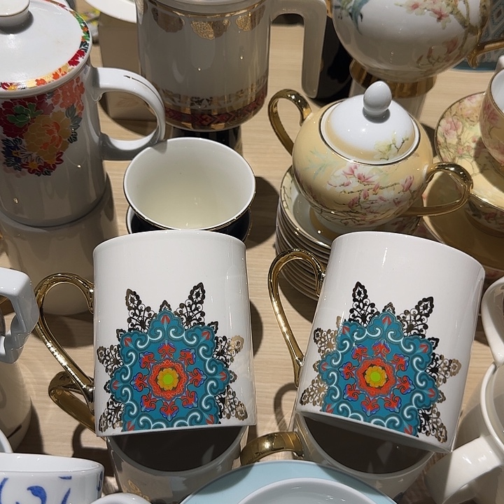 瓷380太阳花4个水杯