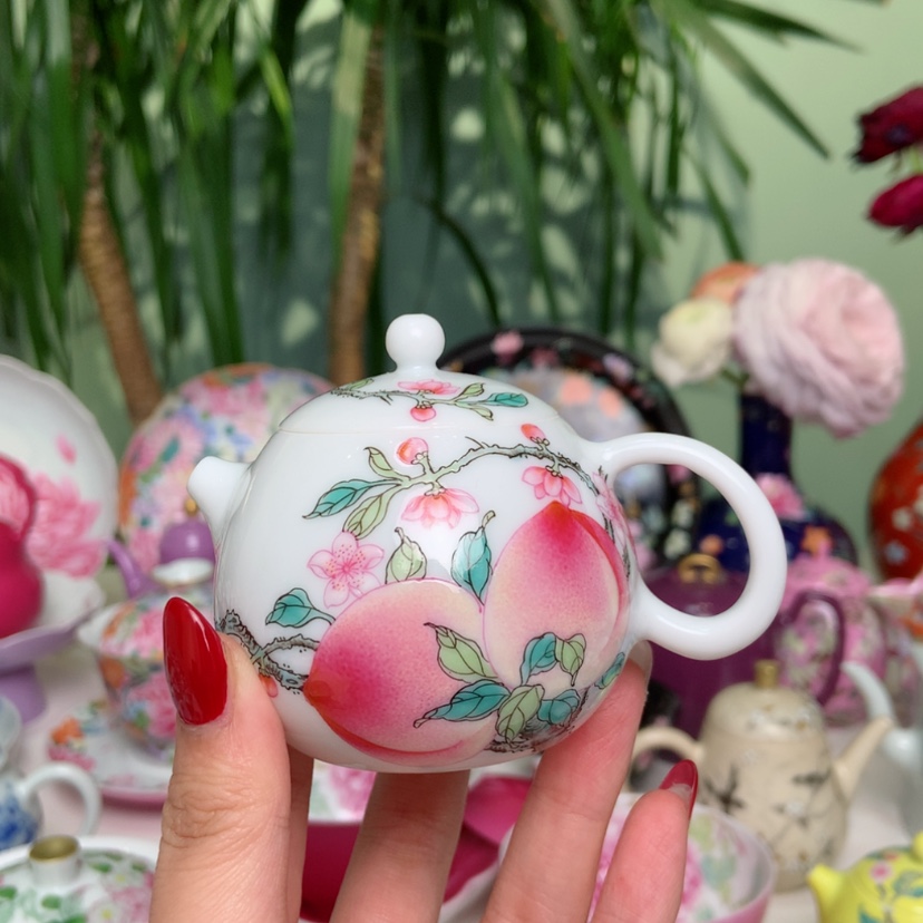 【闪购商品】四桃小文旦手绘手工壶