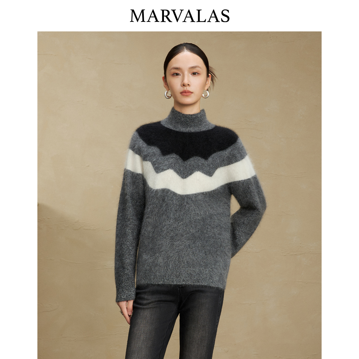 【粉丝专属】撞色羊绒衫2025冬季小高领设计亲肤柔软百搭针织衫
