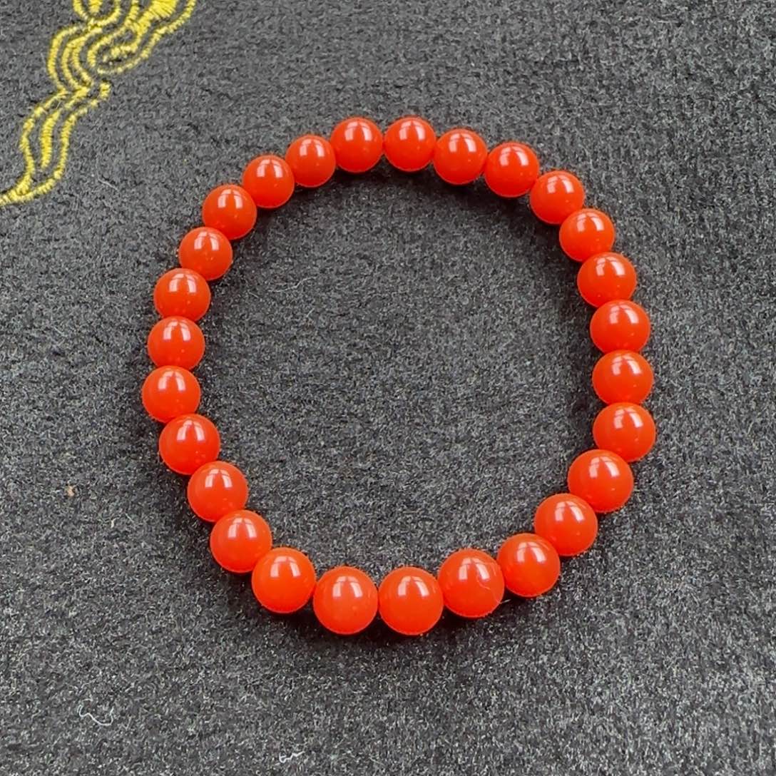 南红玛瑙未镶嵌手串辣椒红7mm单圈