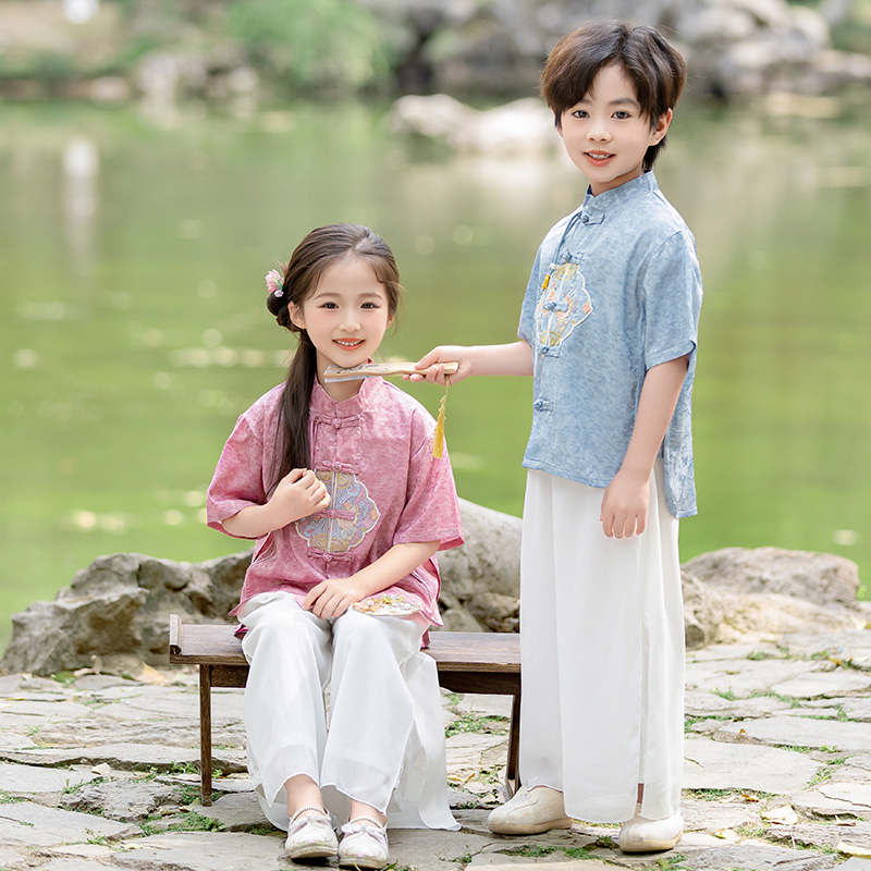 民族风2025年夏女男汉服中国风夏装中式女童薄款古装表演服