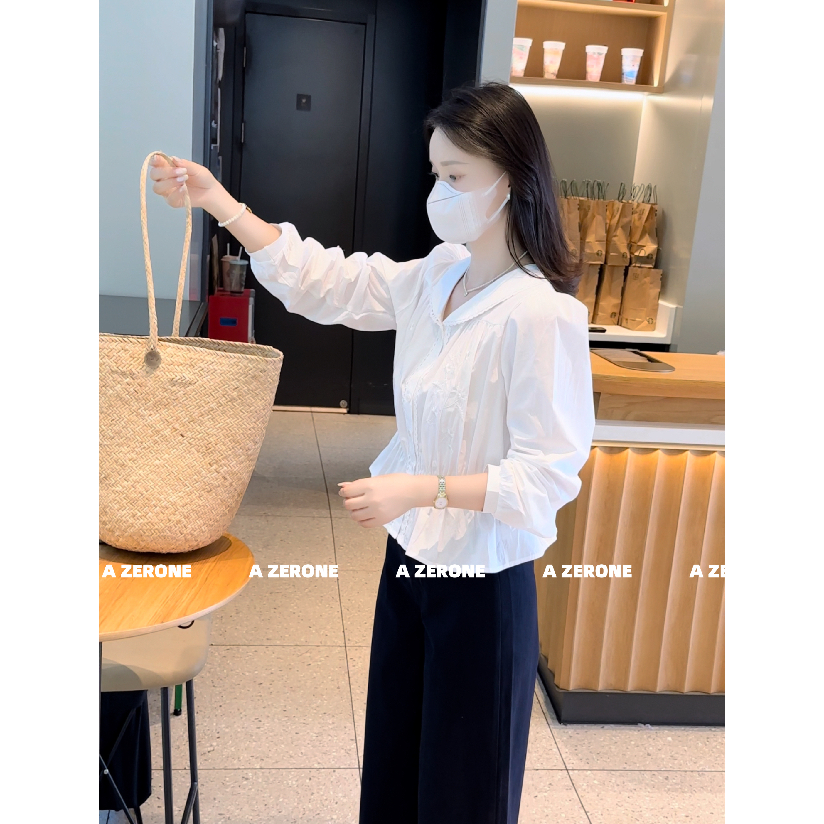 BK 温柔气质百搭修身刺绣褶皱秋季长袖衬衣小众衬衫