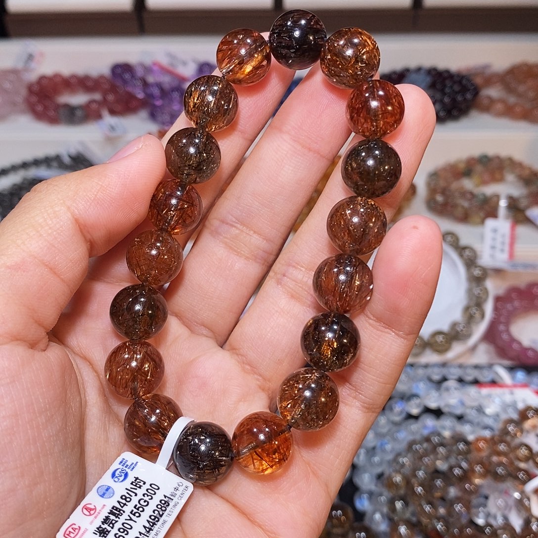 豆****发晶手串未镶嵌黑金超七12mm