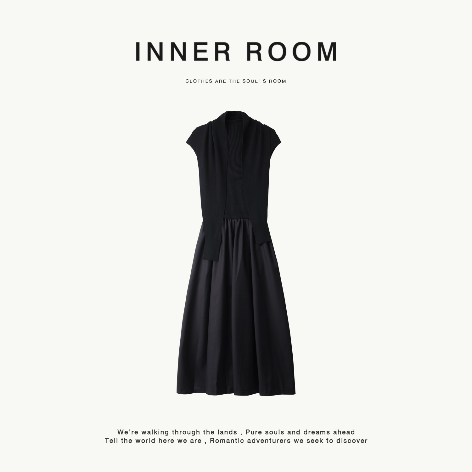 INNER ROOM法式经典披肩针织飞袖连衣裙女秋冬收腰显瘦小黑裙