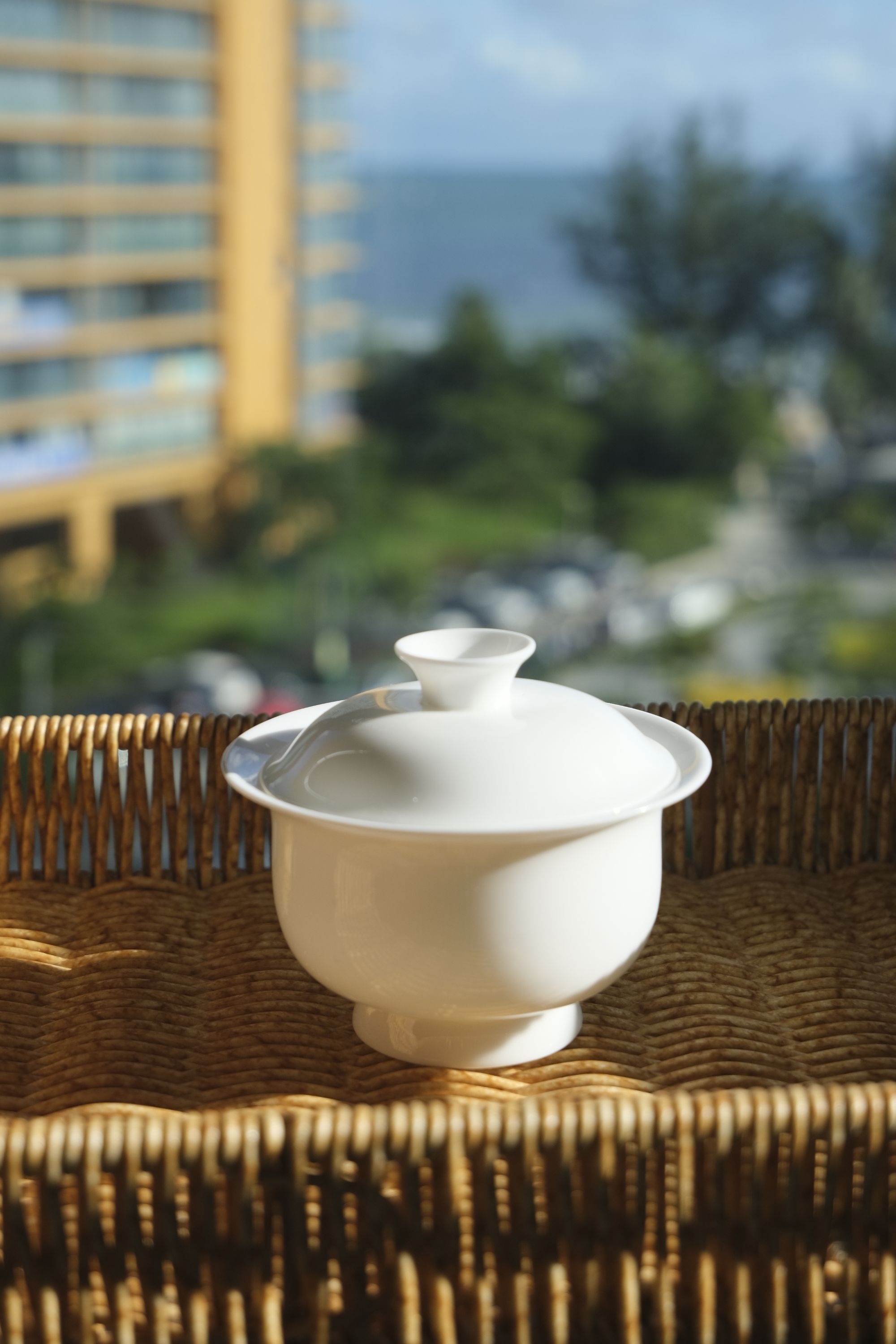 手工高脚薄胎120ml两才布袋盖碗大撇口岩茶泡茶茶具白瓷主人杯