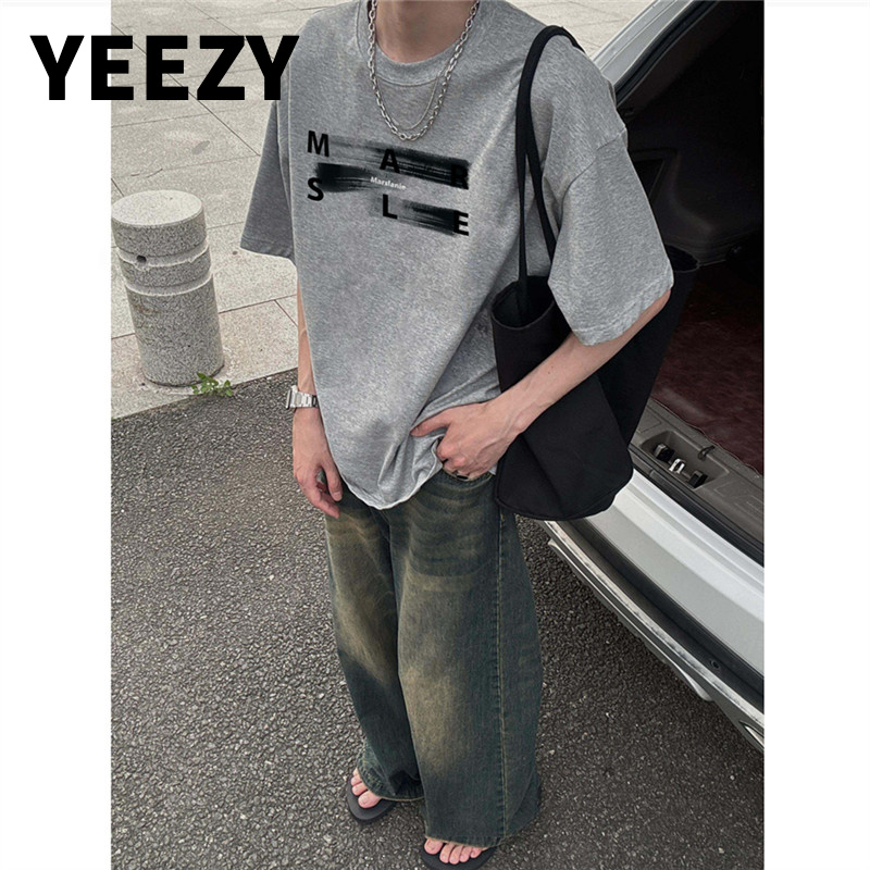YEEZY男装纯棉美式潮牌字母涂鸦短袖t恤男夏季宽松设计感高街半袖