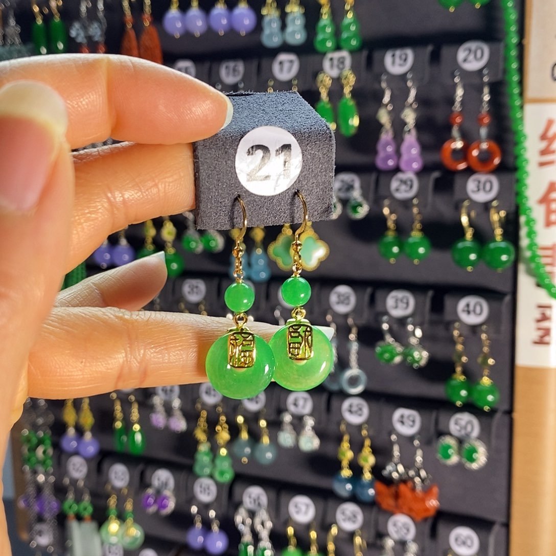 银S925镶嵌翡翠耳饰21