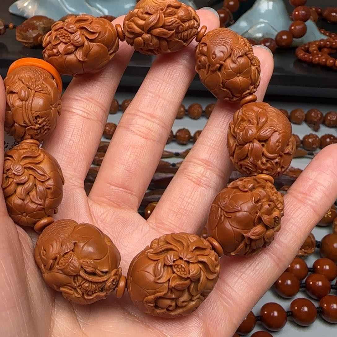 橄榄核手串/手链2.1尺寸荷花鱼手串