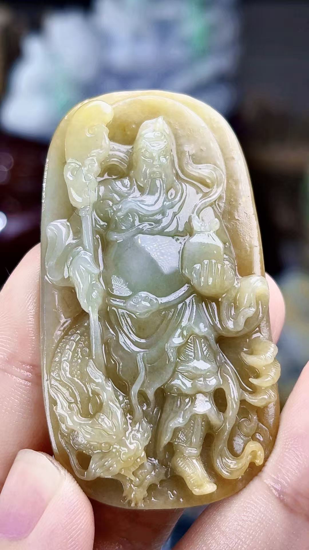 天然缅甸翡翠冰胶黄翡关公毛货买断需抛光尺寸58-31-9.8