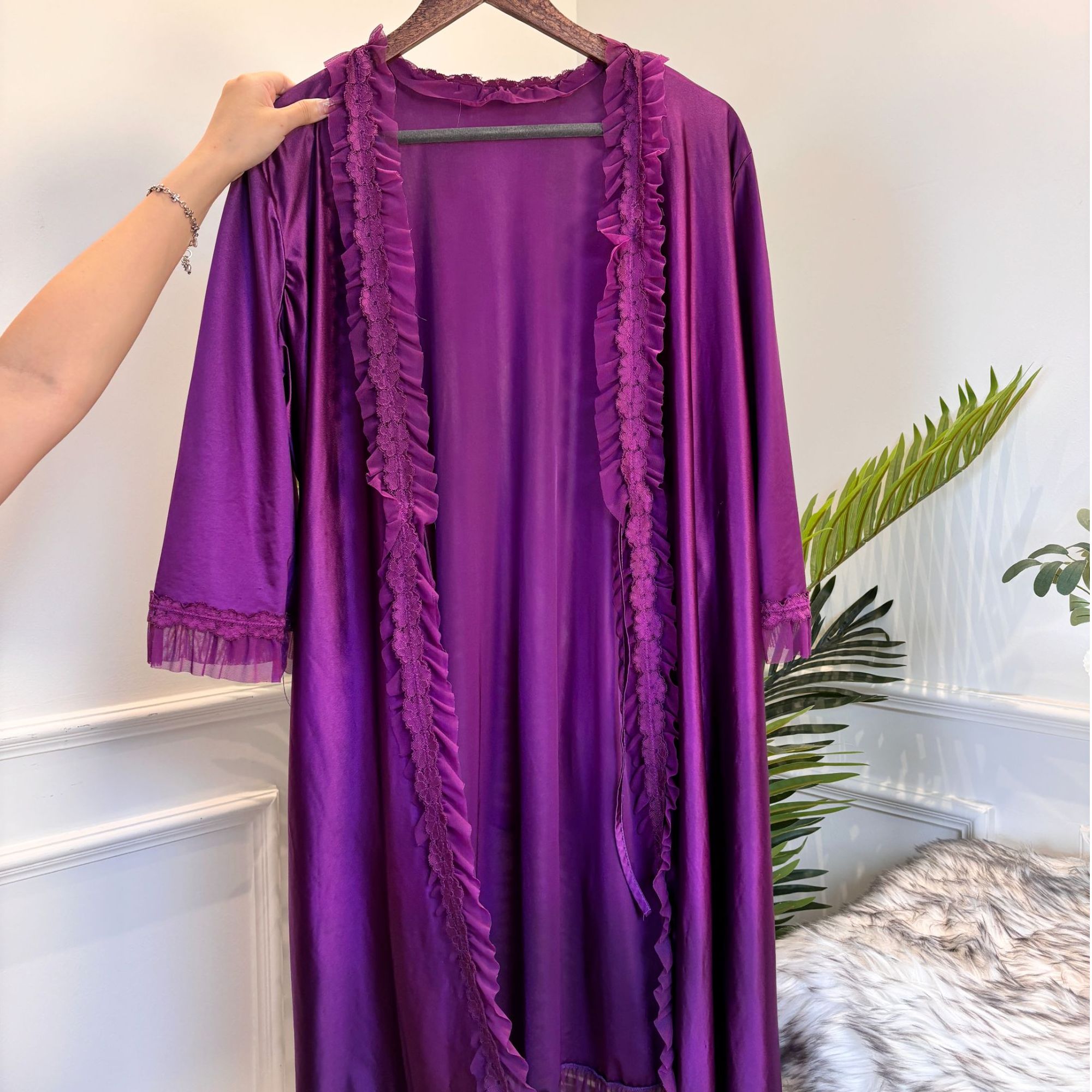 【大红定制】紫气东来紫色外袍，韵味百搭显套装睡衣，性感蕾丝宽松