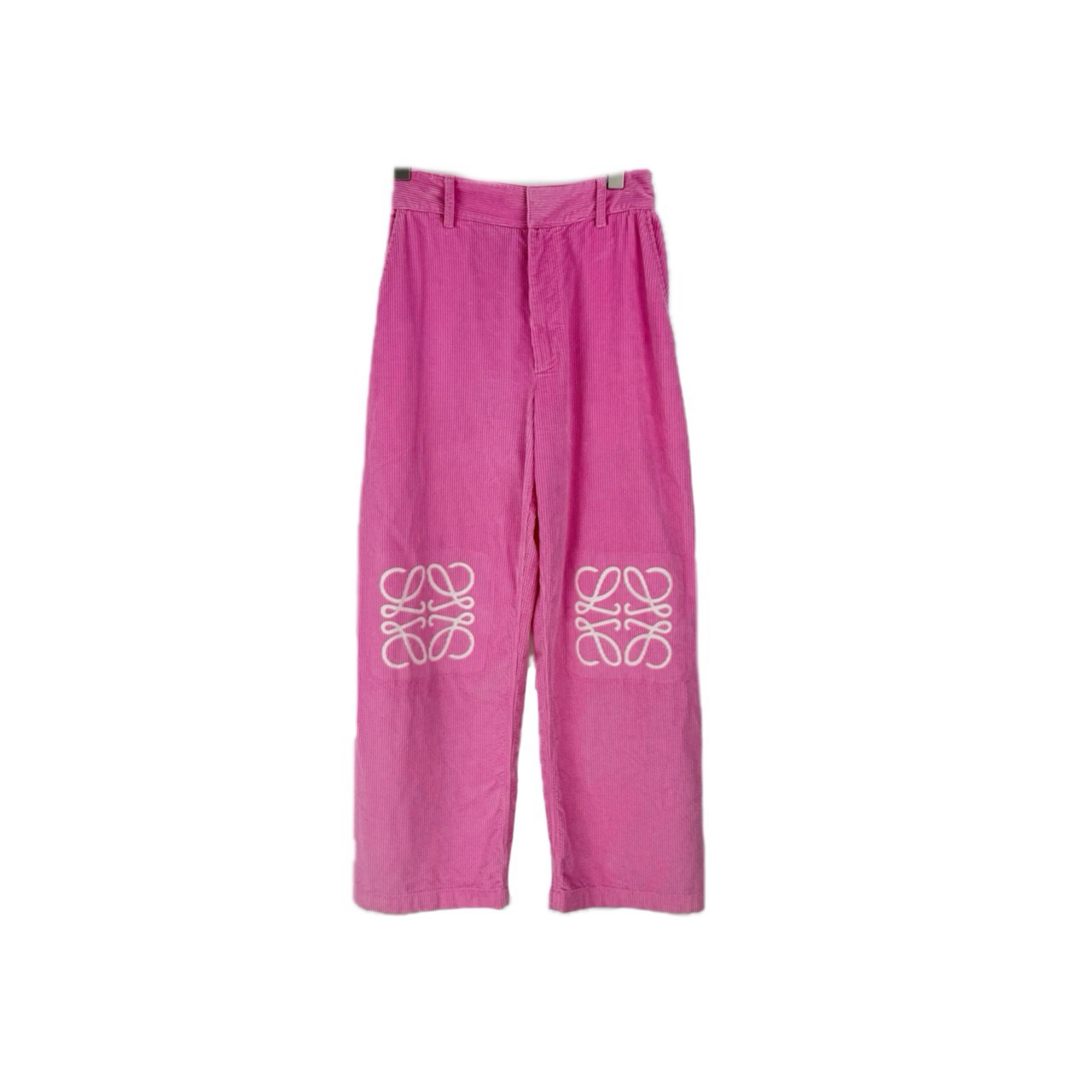 99新 LOEWE/罗意威 粉色皮标裤经典大logo丝绒面长裤 34 10340910