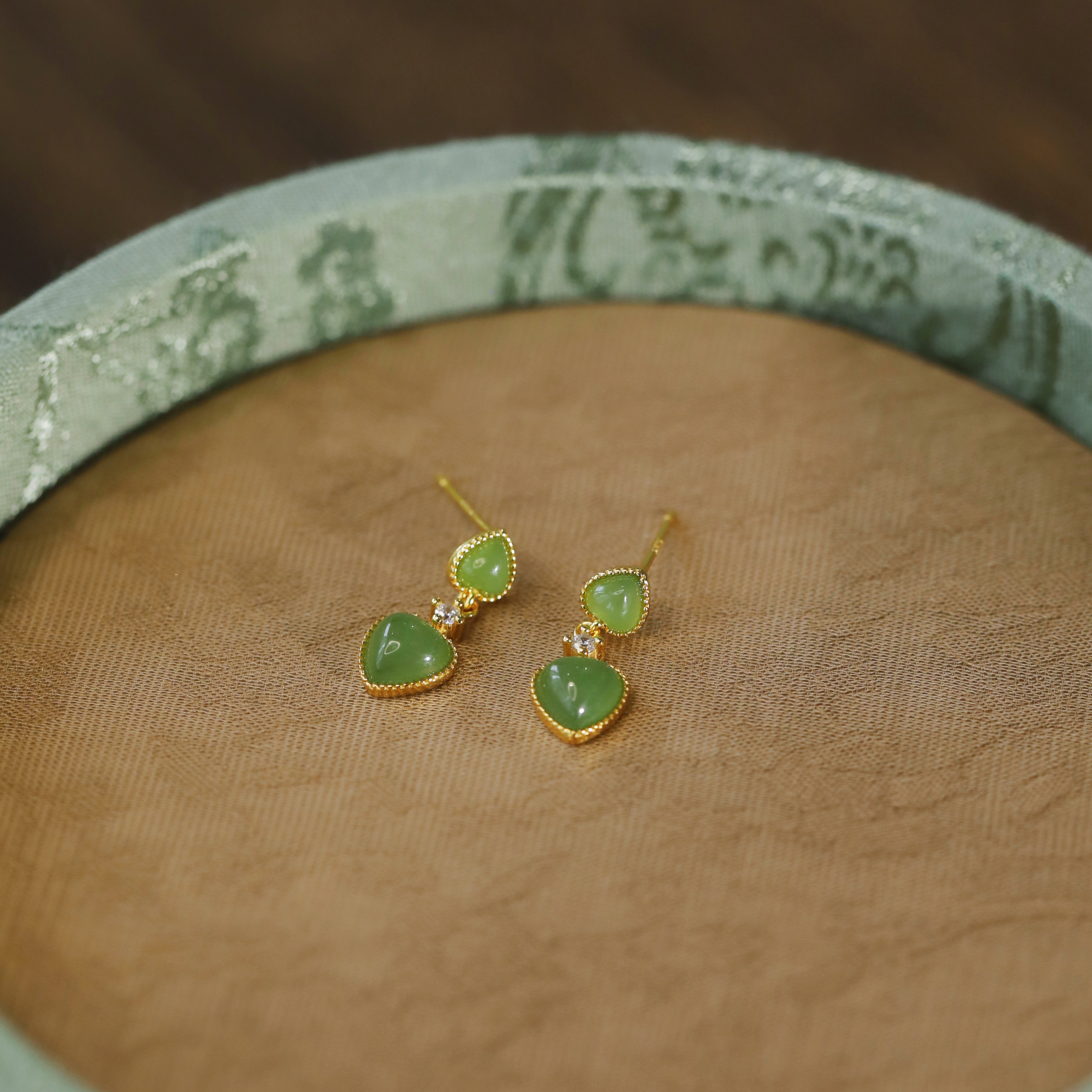 麦麦【诗晴】天然和田玉碧玉+925 耳坠 爱心 多样性发一