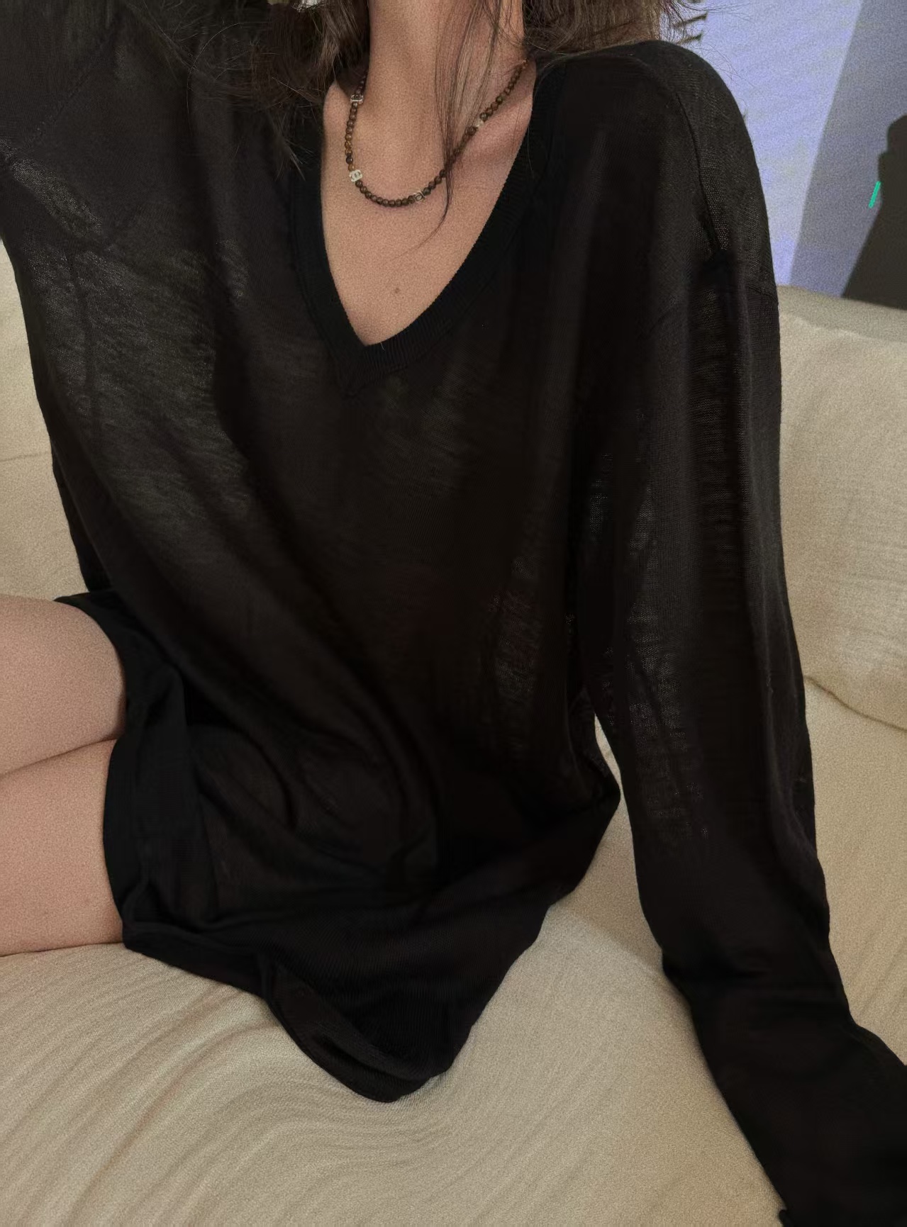 XYSF极简  想要的黑色慵懒感秋冬麻纱针织打底毛衣