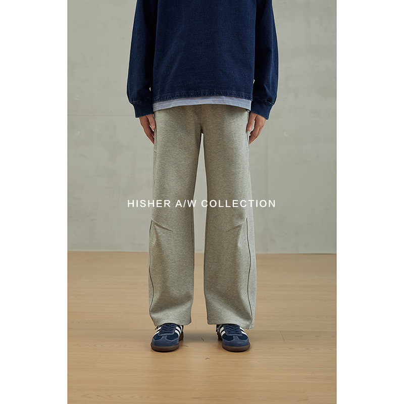 HISHER出柜小个子中性风350G重磅双面棉结构设计垂感休闲弯刀卫裤