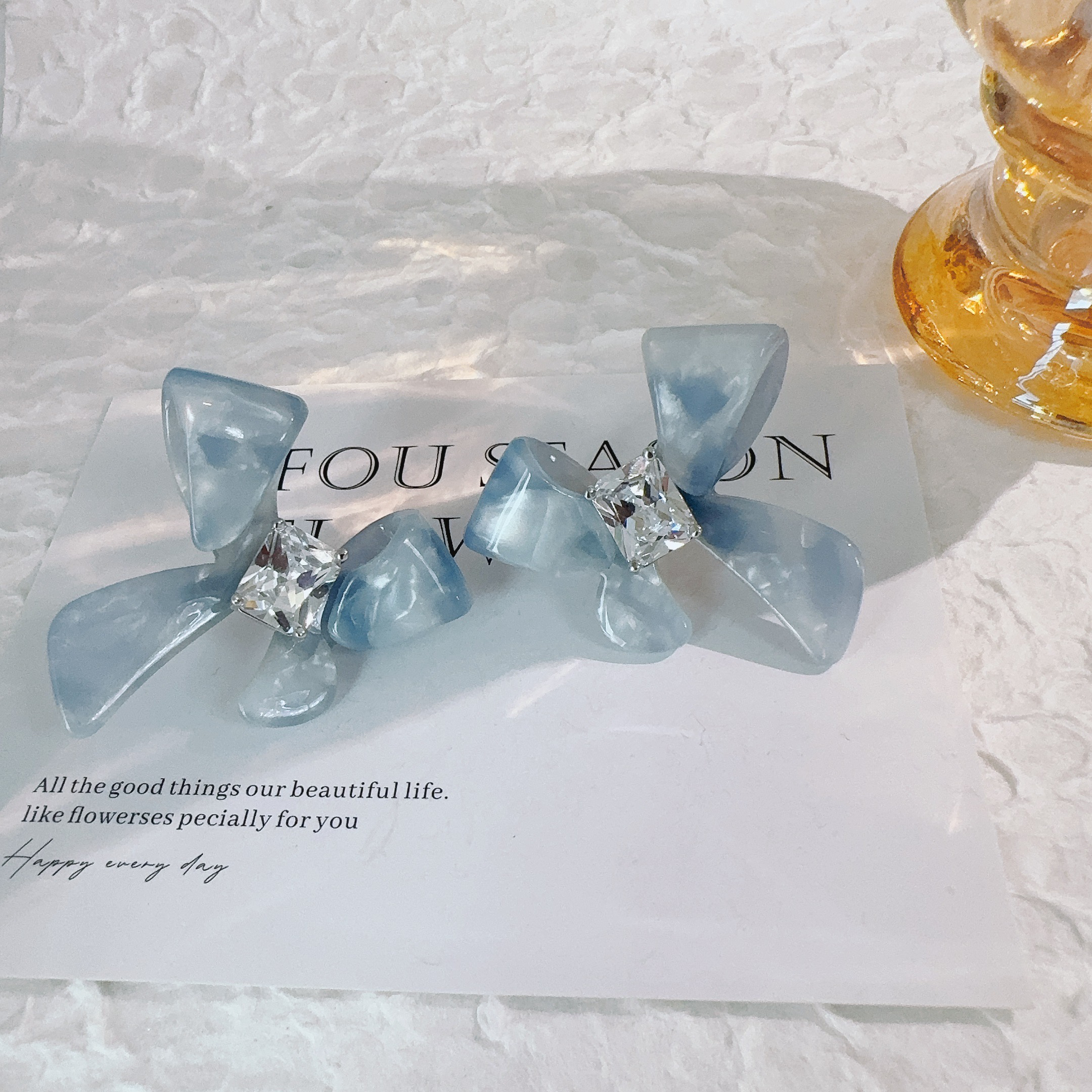 铜合金树脂耳饰 4048 醋酸蝴蝶结明星同款耳钉
