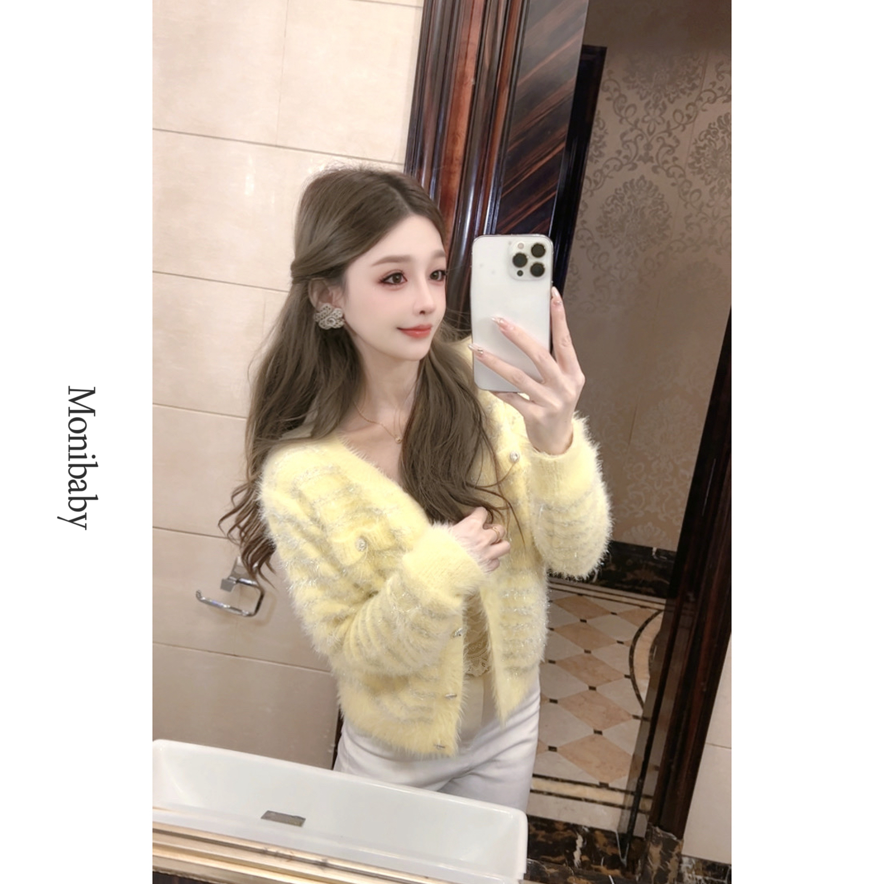 Moni【慵懒迷人】秋冬氛围感不掉毛貂绒亮丝线软糯糯水貂毛衣外套