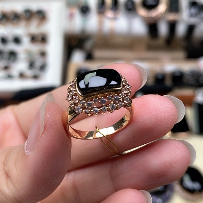 【闪购商品】翡翠戒指18K金镶嵌墨翠